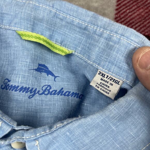Tommy Bahama Shirt Mens 2XLT Blue 100% Linen Casual Beach Relax Resort Preppy - Picture 3 of 15